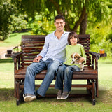 VINGLI Wooden Patio Glider, Heavy Duty 800 LBS Outdoor Glider with Cup Holders - Photo 7