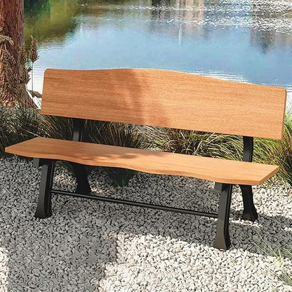 Outdoor Garden Bench, Metal Bench, Patio Wood Bench Park with Backrest, Bench Chair, for Patio Lawn Balcony Yard Porch(Natural,59x20.4x29.1in)