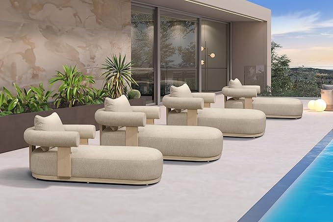 PURPLE LEAF Outdoor Chaise Lounge Set of 4 Chair Modern Aluminum Lounger Daybed with Lumbar Pillow and Armrest for Patio Poolside Beach Sunbathing Deck, Cream
