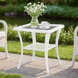MEETWARM Wicker Outdoor Side Table, All-Weather Patio Rattan Side Table with Tempered Glass Top and Storage Shelf - Photo 1