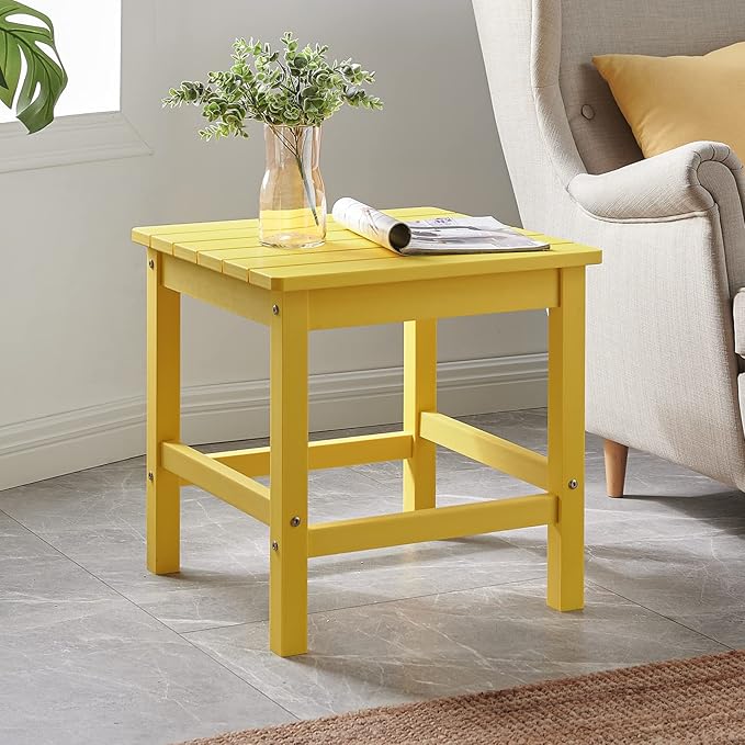 Psilvam Oversized Outdoor Side Table, 19.68" Poly Lumber Adirondack Side Table, Weather Resistant Patio Side Table for Poolside, Garden and Front Porch (Yellow)