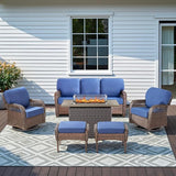 Patio Furniture Set with Fire Pit Table - 6 Pieces All-Weather Wicker Outdoor Furniture with High Back Swivel Chairs - Photo 1