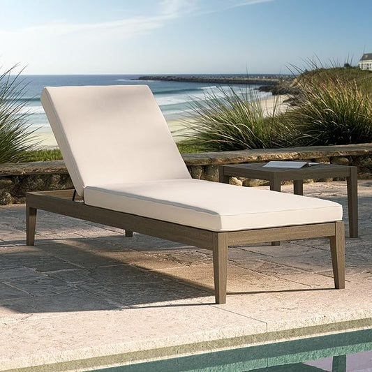 Modway Northlake Teak Outdoor Chaise Lounge Chair in Weathered Gray White – Adjustable Wood Poolside Recliner with All-Weather Cushion