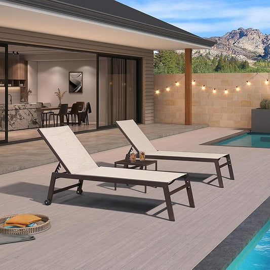 PURPLE LEAF 82.6" Overside Outdoor Chaise Lounge 4 Pieces Adjustable Patio Lounge Chairs with Sturdy Aluminum Frame, Waterproof Chaise Lounge Chair for Outdoor Pool Lawn Backyard, Beige