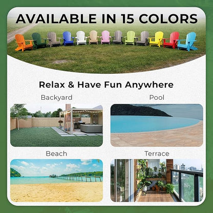 Ecommersify Folding Adirondack Chair with Cup Holder - (Turf Green) - Heavy Duty Recycled Poly Lumber Folding Chair - Amish Crafted Outdoor Furniture - Made in USA