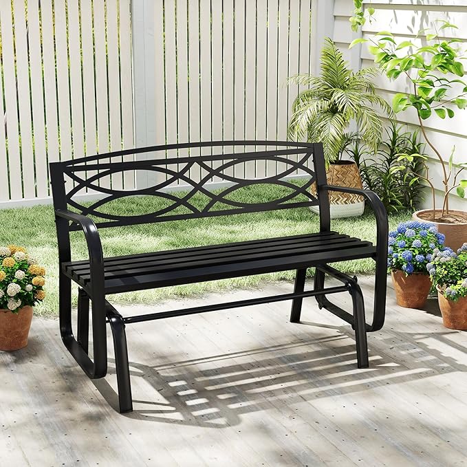 Tangkula 2-Person Outdoor Glider Bench, Patio Rocking Loveseat Chair with Metal Frame, Armrests - Photo 4