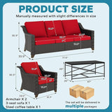 4 Pieces Outdoor Conversation Furniture Set - 77" Patio Sofa, 2 Wicker Armchairs, 1 Metal Coffee Table - Photo 2