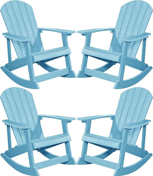 YEFU Outdoor Rocking Chair Set of 4,Adirondack Rocking Chair,Patio Rocker Chair with Wide Back,Oversized Rocker Chair Look Like Real Wood, for Lawn, Porch, Backyard, Indoor and Garden(Blue)