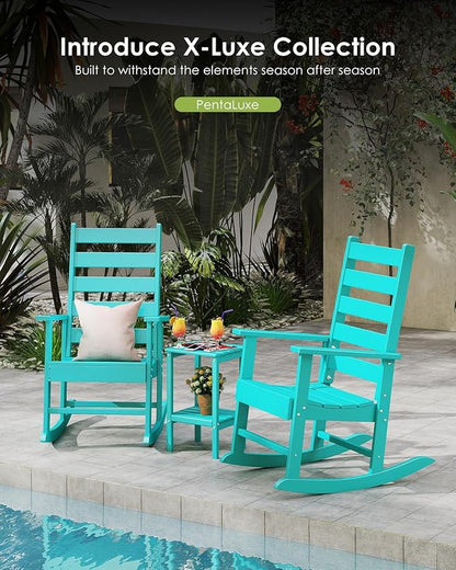 GREENVINES Outdoor-Rocking-Chairs-Set-of-4 | HDPE Plastic | Patio Rockers | Porch Rocker Chair | Shaker | Oversized | High Ladder Back | Big & Tall | PentaLuxe | Aqua