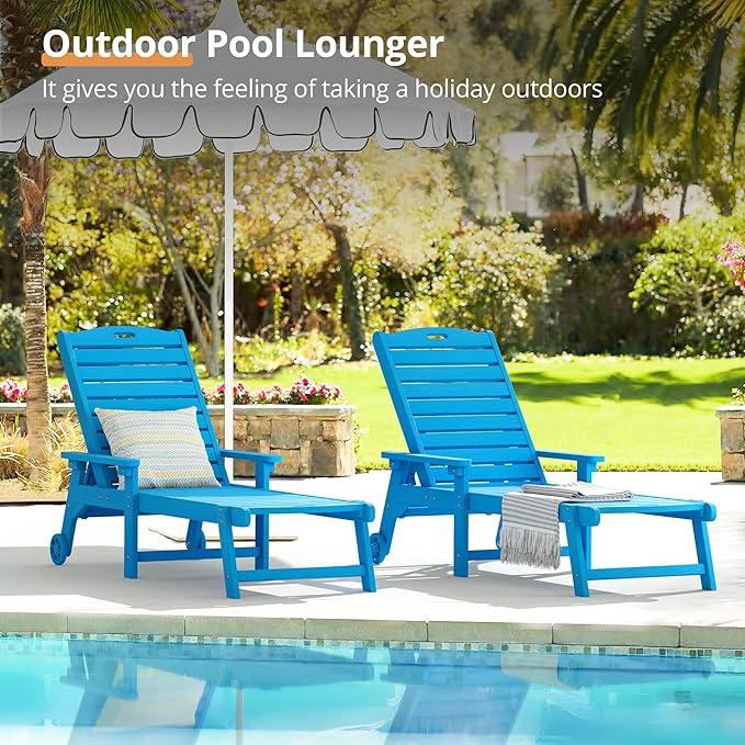 LUE BONA Outdoor Chaise Lounge, HDPS Chaise Lounger, 5 Positions Adjustable Lounge Chairs - Photo 4