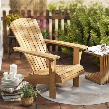 Outdoor Wooden Adirondack Chair, Teak Leisure Line Adirondack Chair All Weather Fire Pit Chair Suitable for Patio Lawn Gardens Terraces Poolside
