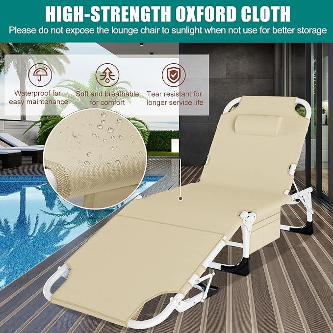 DoCred Heavy Duty Tanning Chair with Face Hole, Adjustable 5-Position Folding Chaise Lounge Chairs for Outside - Photo 6