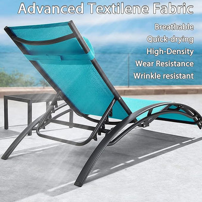 PURPLE LEAF Patio Oversized Chaise Lounge Chair Set with 2 Side Table Poolside Adjustable Recliner Chairs for Outside Beach Outdoor Pool Sunbathing Tanning Lounger