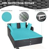 COSTWAY Outdoor Patio Rattan Daybed, Sponge Cushioned Loveseat Sofa with 4 Pillows, Wicker Furniture Sunbed for Balcony - Photo 7
