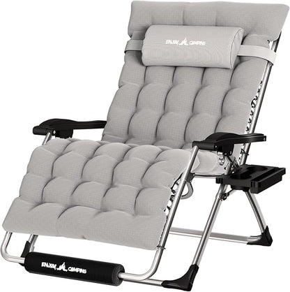 UDPATIO Zero Gravity Chair Oversized Outdoor Anti Gravity Chairs Patio Lounge Folding Adjustable Chair with Cup Holder, Foot Pad & Padded Headrest, Supports 500lbs (1, Light Gray, 33in)
