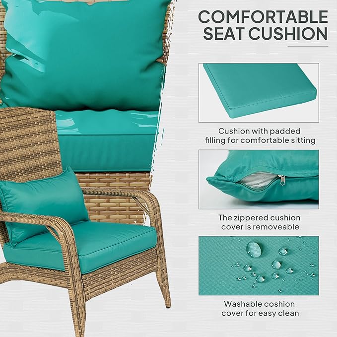 Outsunny Patio Wicker Adirondack Chair, Outdoor All-Weather Rattan Fire Pit Chair with Soft Cushions - Photo 6