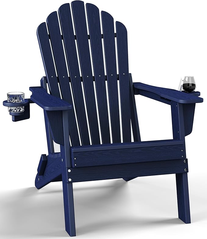 Plawdlik [2026 Upgraded Folding Adirondack Chair, 37.8" Extra High Back & 20.3" Wide Seat with Dual Cup Holders - Photo 1