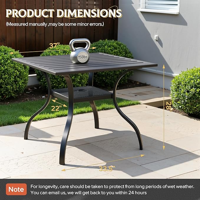 Incbruce Patio Dining Table, 37" x 37" Square Table Metal Steel Slat Table with 1.57" Umbrella Hole, for Backyards - Photo 5