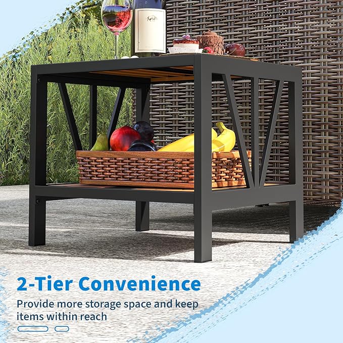 Tangkula Outdoor Side Table with 1.57” Umbrella Hole, 2-Tier Patio Metal End Table with Storage Shelf - Photo 6
