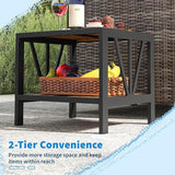Tangkula Outdoor Side Table with 1.57” Umbrella Hole, 2-Tier Patio Metal End Table with Storage Shelf - Photo 6