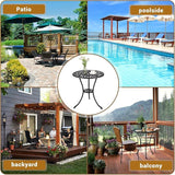 23.5 Inch Small Round Patio Bistro Table, Weatherproof Outdoor Coffee Table with Umbrella Hole & Vintage Floral Pattern - Photo 7