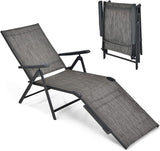 COSTWAY Folding Chaise Lounge, Lightweight & Breathable Fabric, Outdoor Tanning Recliner Chair for Deck, Beach (Grey) - Photo 1