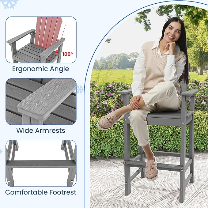Tangkula Outdoor Tall Adirondack Chair 30 Inches Seat Height, HDPE Bar Height Patio Chair with High Backrest - Photo 6