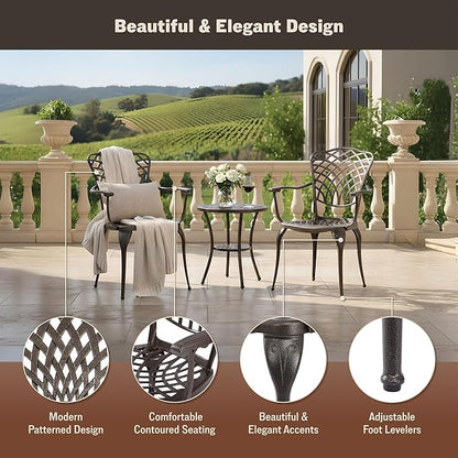 Kinger Home Arden 2-Piece Outdoor Patio Dining Chairs Set of 2, Cast Aluminum Patio Chair Set, All-Weather Resistant Outdoor Dining Furniture, Brown