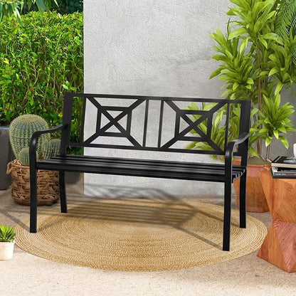 Outdoor Bench Garden Bench Patio Bench,Weatherproof Anti-Rust Metal Powder Coated Frame Park Bench,Metal Bench for Yard & Porch & Park (Geometric)