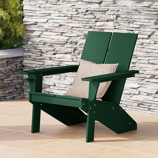 WestinTrends Riviera Outdoor HDPE Modern Adirondack Chair with Cup Holder, Dark Green