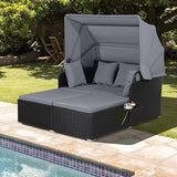 ORALNER Outdoor Daybed, 2-Person Wicker Patio Sofa with Retractable Canopy, Cushions & Pillows, 2 Side Trays - Photo 1