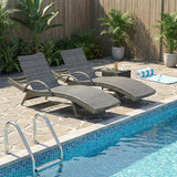 Wicker Outdoor Lounge Chairs with Pull Out Side Table, Pool Lounge Chairs Set of 2, Gray Rattan Outdoor Lounger - Photo 2