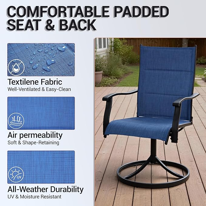 Outdoor Swivel Rocking Chairs Set of 2, High-Back Patio Dining Chairs, All-Weather Rotating Lounge Chairs for Garden - Photo 4