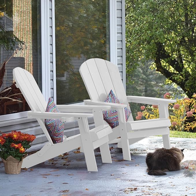 YEFU Adirondack Chair, Foldable Oversized Plastic Adirondack Chair Set of 4 with Cup Holder - Photo 2