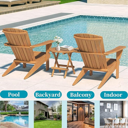 Solid Teak Wood Chair with Wide Armrest, Teak Adirondack Chair with Footrest, Durable and Weather Resistant, Wooden Lounge Chairs for Garden/Yard/Patio/Lawn（Teak Wood
