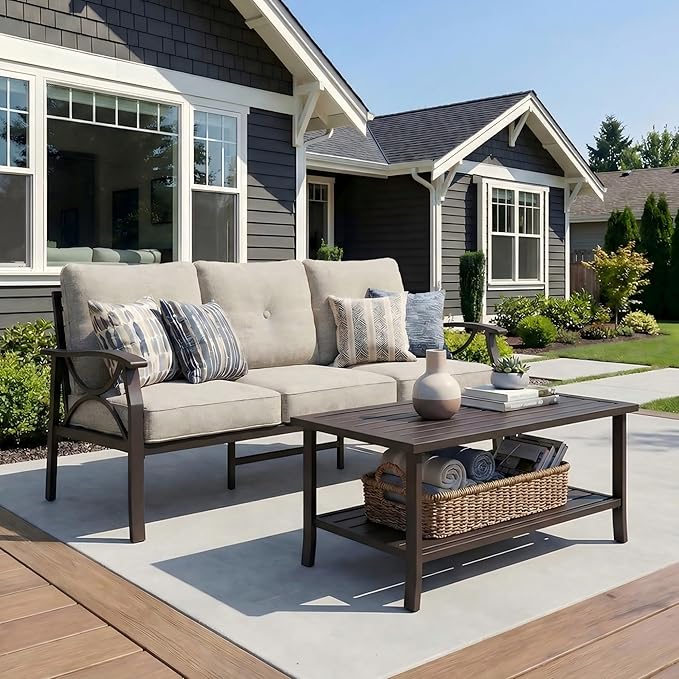 RoyalCraft 3 Seats Outdoor Patio Furniture Set, Outdoor Metal Sectional Furniture with Cushions - Photo 1