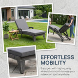 Patio Chaise Lounge Set of 6, Wicker Lounge Chairs Outdoor with Wheels, Heavy Duty Lounger Chair Outdoor - Photo 7