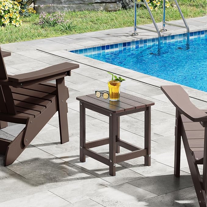 ONBRILL Outdoor Side Table Set of 2, Adirondack Small End Table, Indoor & Outdoor Use, HDPS Weather Resistant/Easy Maintenance for Patio, Pool, Deck, Porch, Garden, Shower, Outside- (2, Coffee)