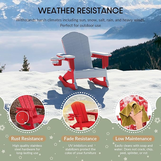 WestinTrends Malibu Outdoor HDPE Plastic Preschool Toddler Classic Adirondack Rocking Chairs (Set of 2), Red
