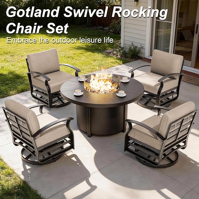 Gotland Outdoor Furniture, Metal Outdoor Swivel Chair with 5.1’’ High-Resilience Seat Cushions 6.2’’ Thick Back Pillow - Photo 6