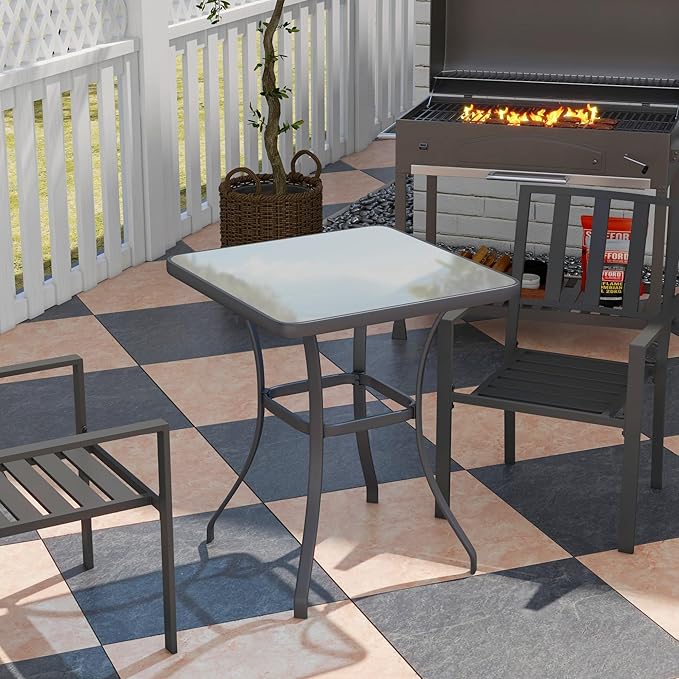 Outsunny 27" Square Bistro Table Garden Dining Table Outdoor Tempered Glass Table - Photo 2