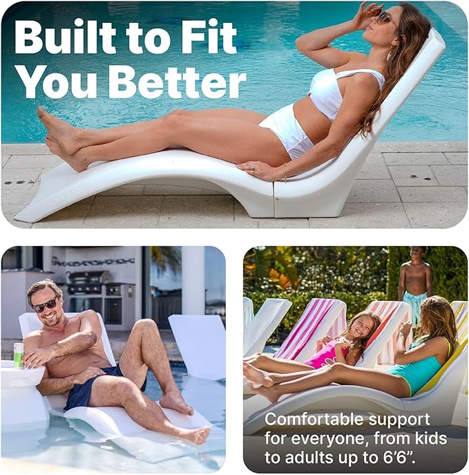 Step2 Vero Pool Lounger, Fade-Resistant, Waterproof Patio Furniture, Pool Lounge Chair for Sun Shelf, Use in Pools with Shelves Up to 12-Inches Deep or Outside Pool Deck, Weighted, White