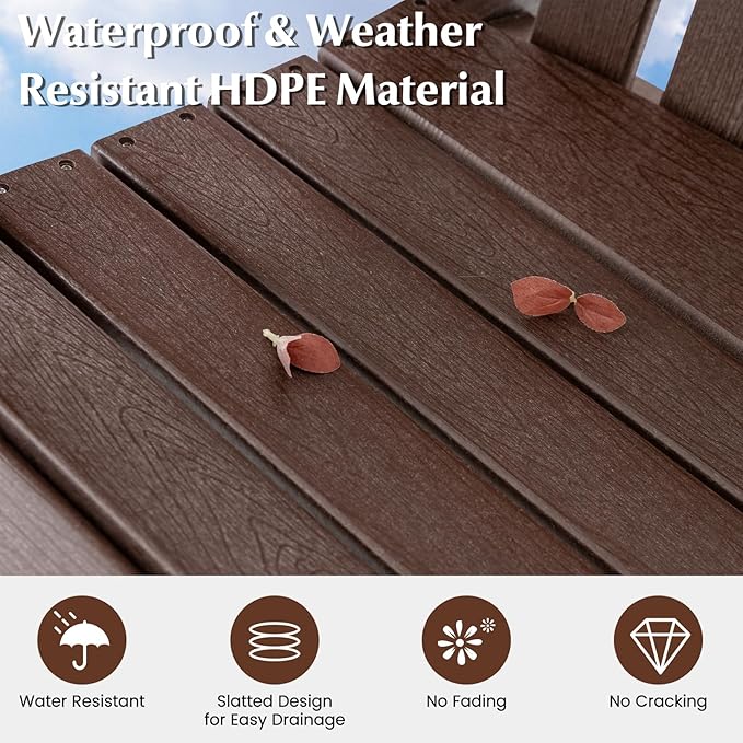 Tangkula Outdoor Bar Stool, HDPE Tall Adirondack Chair with Armrest & Footrest, Weather Resistant 47 Inch Counter Height Barstool Lifeguard Chair for Pool Deck Patio Garden, Balcony Chairs (2, Brown)