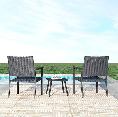 C-Hopetree Outdoor Lounge Chair for Outside Patio Porch, Metal Frame, Black All Weather Wicker