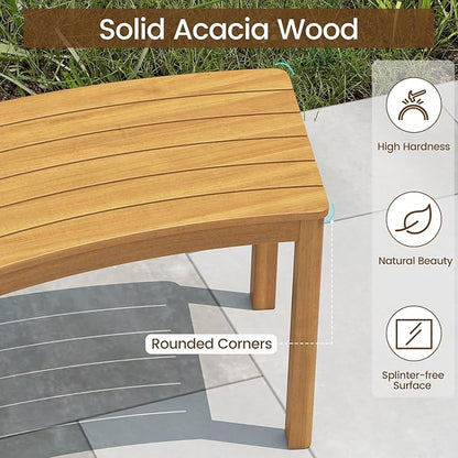 Tangkula Acacia Wood Outdoor Curved Bench Set of 2, Patio Garden Backless Fire Pit Bench with 800 lbs Weight Capacity, Outside Seating Furniture for Front Porch, Deck & Backyard