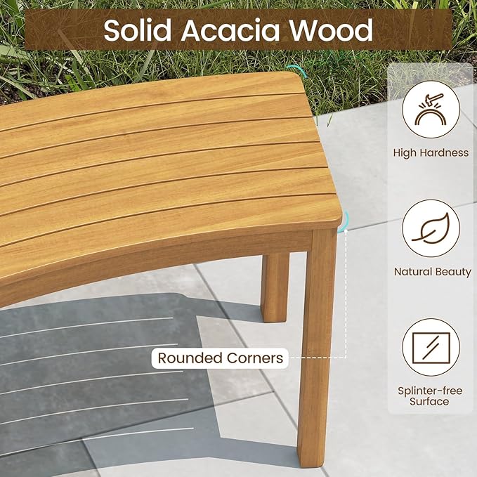 Tangkula Acacia Wood Outdoor Curved Bench Set of 4, Patio Garden Backless Fire Pit Bench with 1600 lbs Weight Capacity - Photo 6