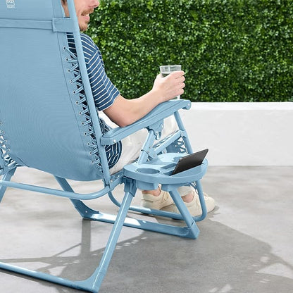 Best Choice Products Adjustable Zero Gravity Chair, Monochromatic Color Folding Patio Recliner w/Side Tray, Headrest - Sky