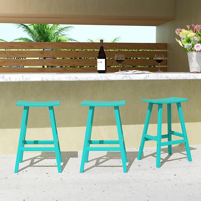 WestinTrends Malibu Malibu 29 Inch High Backless Seat Bar Stools (Set of 3), Turquoise