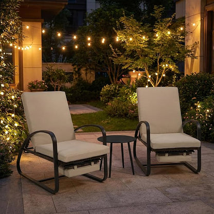3 Piece Patio Furniture Set, Modern Patio Chaise Lounge Chairs, 5-Position Adjustable Bistro Set Balcony Furniture, Metal Patio Chairs with Coffee Table, Pool Lounge Chair for Deck, Khaki