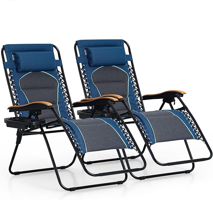 PHI VILLA XXL Oversized Padded Zero Gravity Chair Set of 2, Foldable Patio Recliner - Photo 1